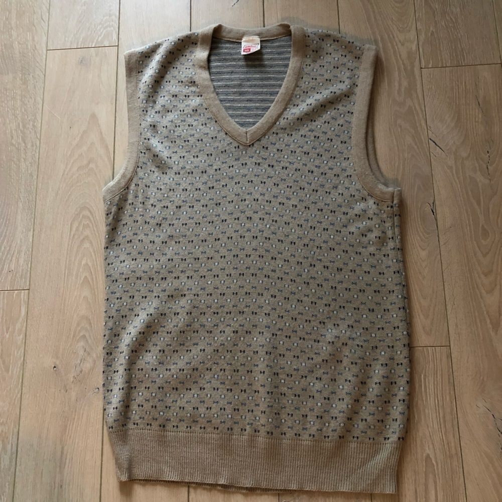 Vintage Beige Grandpa Sweater Vest Made in Canada